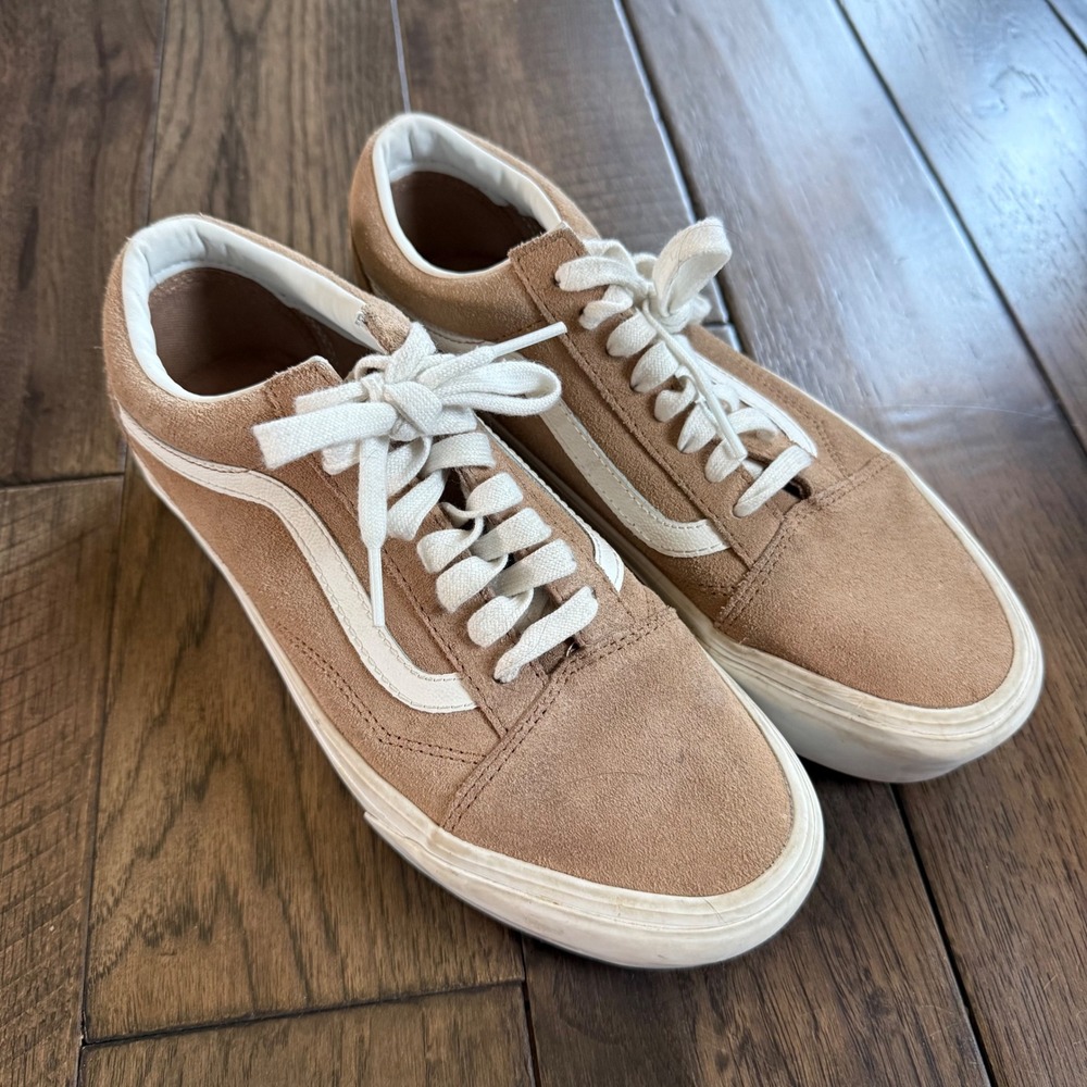 Vans Old Skool Stacked Tan Suede Platform Sneakers Womens 9.5 Mens 8 Low Top